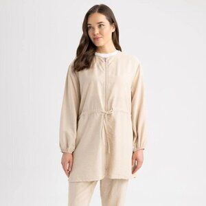 4/$20 Anthropologie Relax Fit Zippered Long Sleeve Tunic beige small